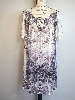 ​One World Beach Gothic Purple Paisley Sheer Chiffon Chiffon Tunic Dress L